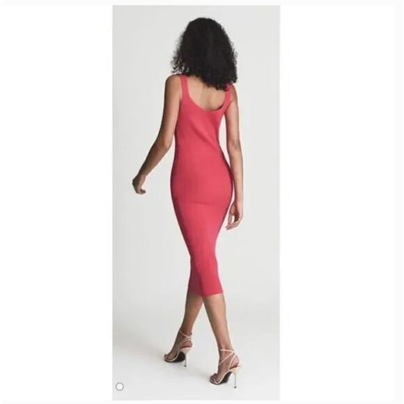 Reiss Dakota Rib Dress S NWOT Pink Sweater Sheath Midi Travel Resort Cruise - Picture 4 of 10